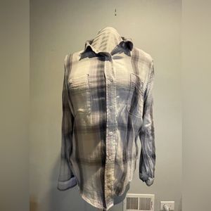 MUDD XL Long Sleeved Plaid Blouse Two Tone Back Lightweight Trendy